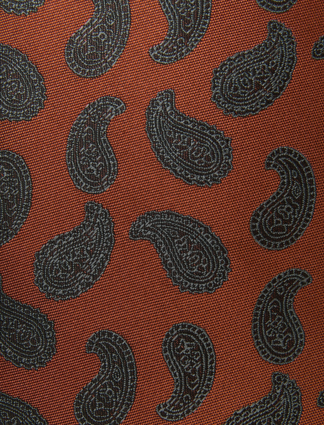 Redfield Grey Paisley Teardrop Necktie - knotted view, grey paisley - OTAA