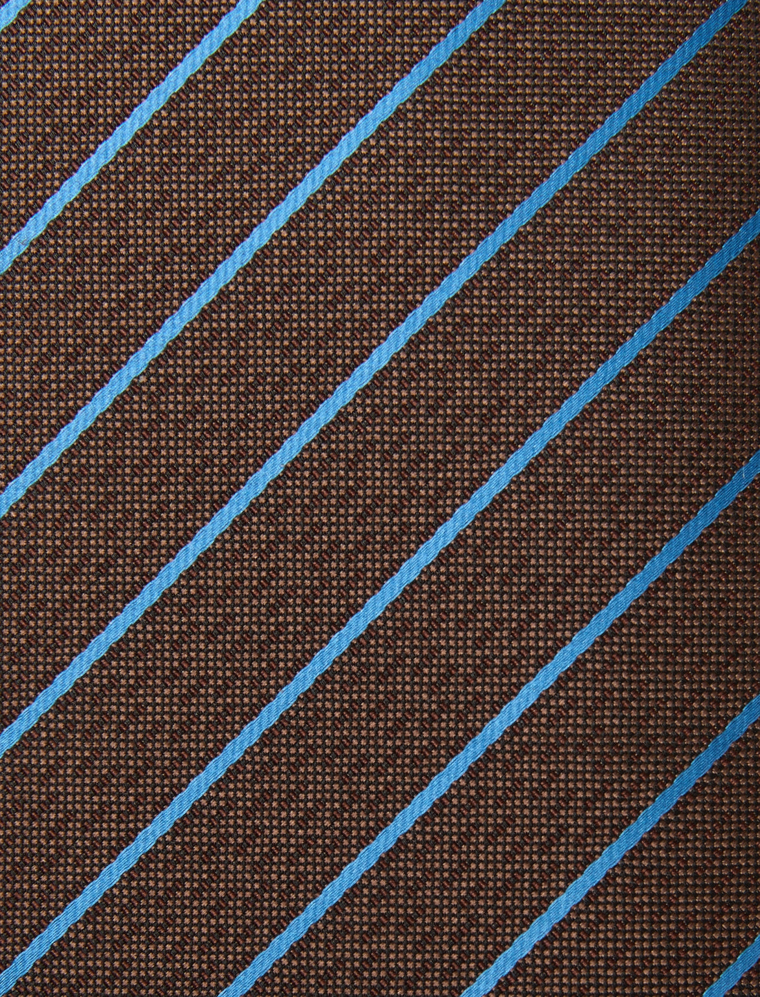 Cobalt Cocoa Stripe Necktie - knotted view, blue and brown stripe - OTAA