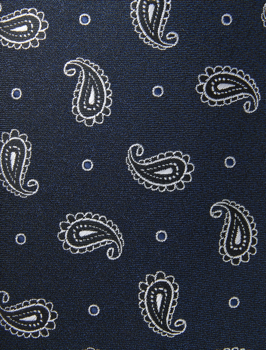 Navy Snowdrop Paisley Necktie - knotted view, navy and white paisley - OTAA