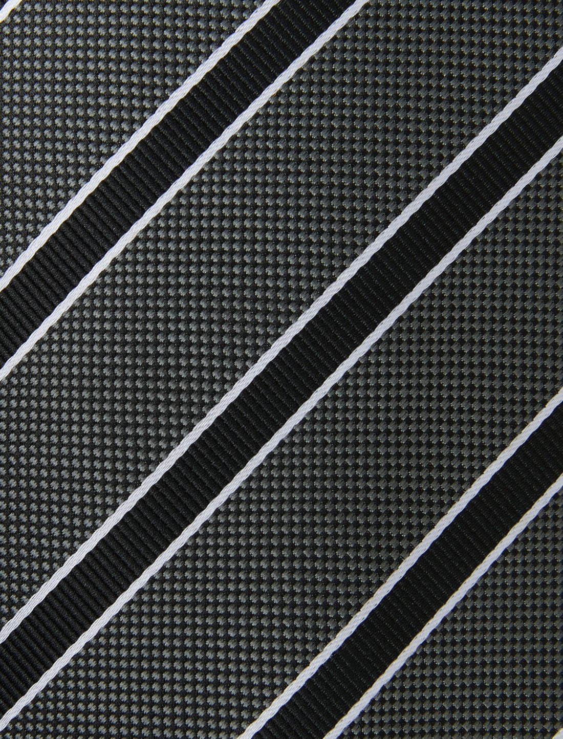 Steel Slate Stripe Necktie - knotted view, grey and navy stripe - OTAA