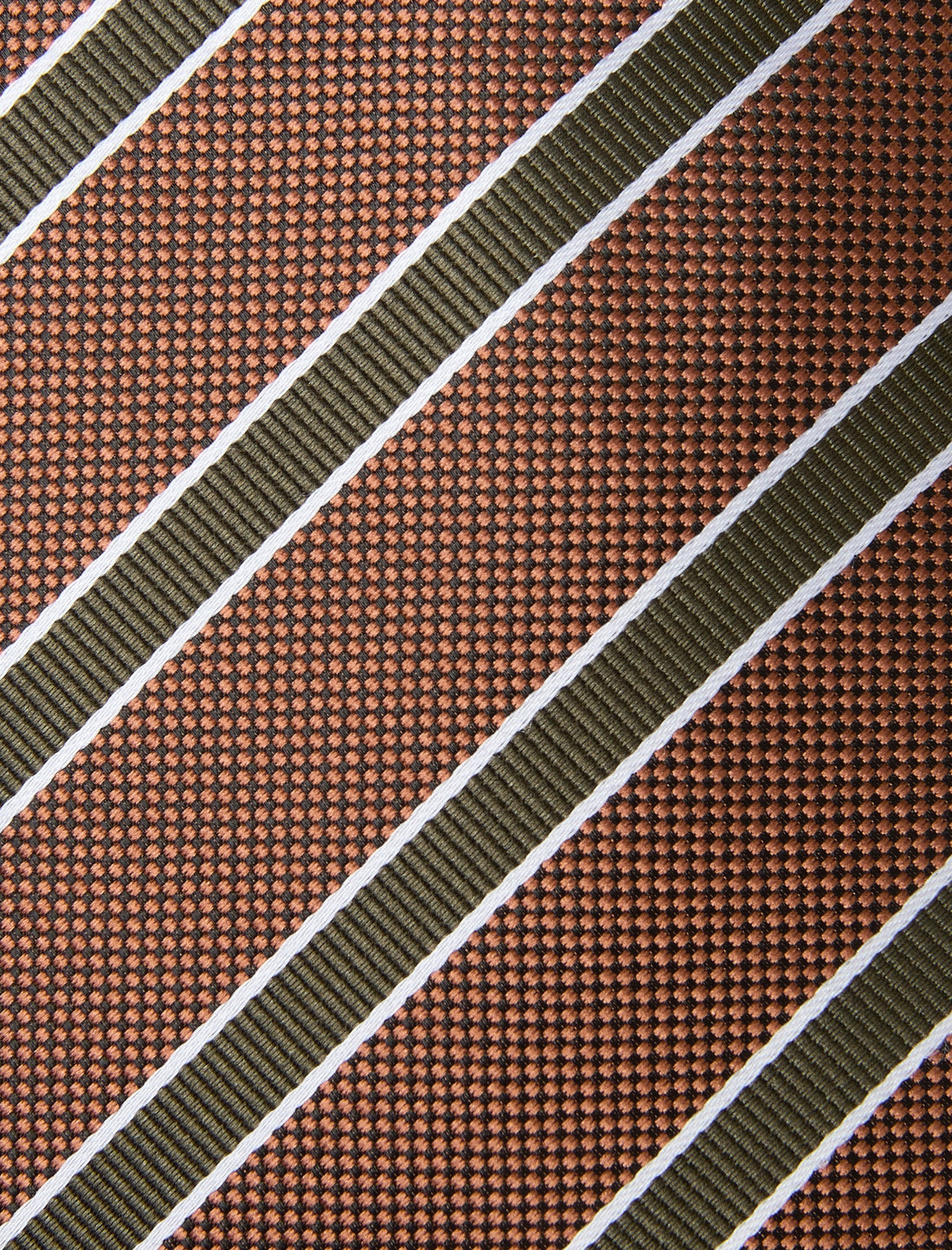 Cinnamon Moccacino Stripe Necktie - knotted view, brown and green stripe - OTAA