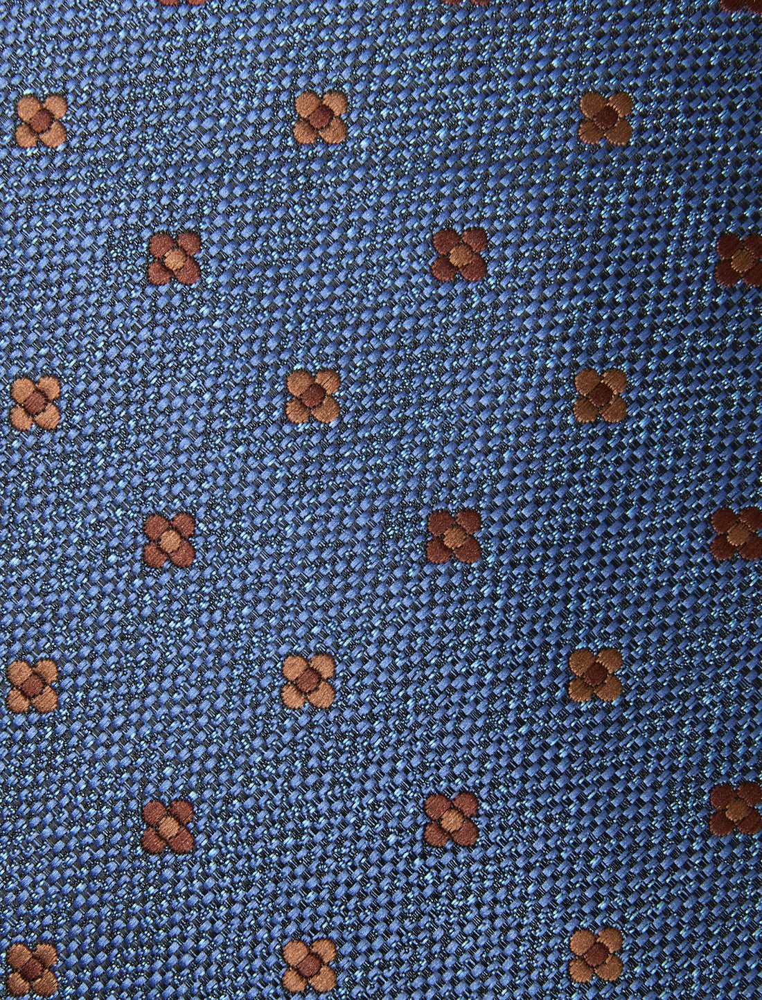 Anchorage Bluestone Necktie - knotted view, blue and copper floral - OTAA