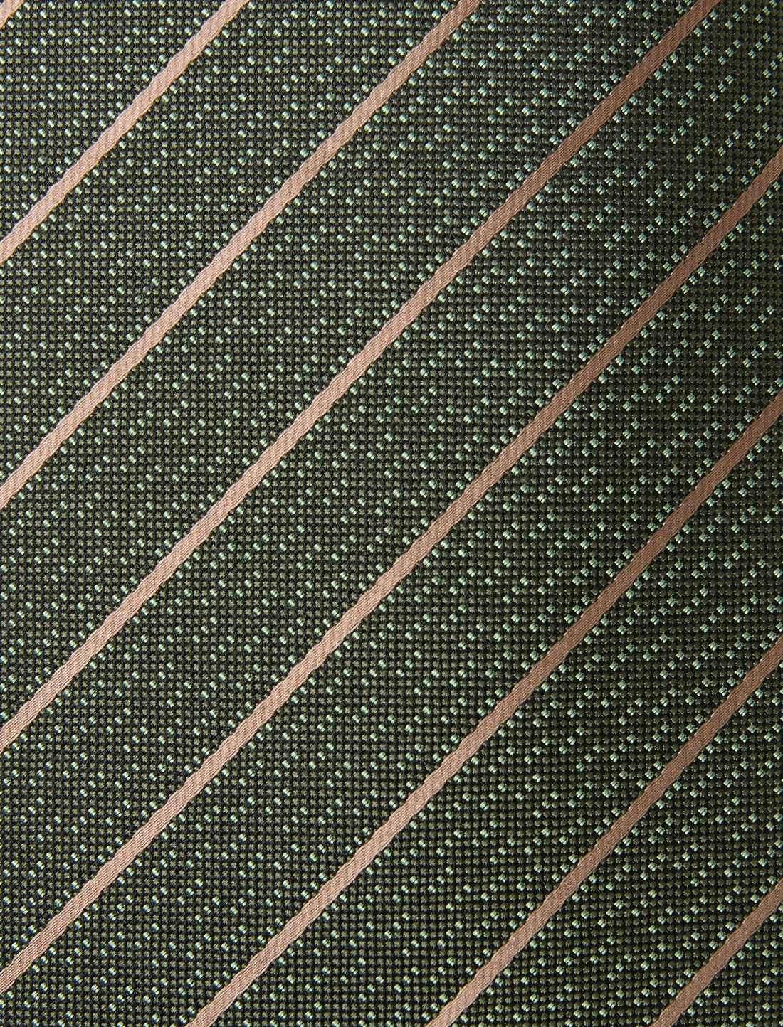 Olive Highland Stripe Necktie - knotted view, olive and brown stripe - OTAA