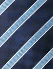 Midnight Avalon Stripe Necktie - knotted view, navy and blue stripe - OTAA