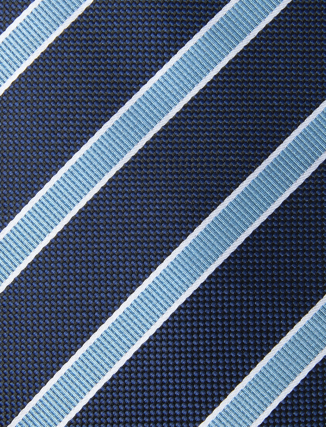 Midnight Avalon Stripe Necktie - knotted view, navy and blue stripe - OTAA