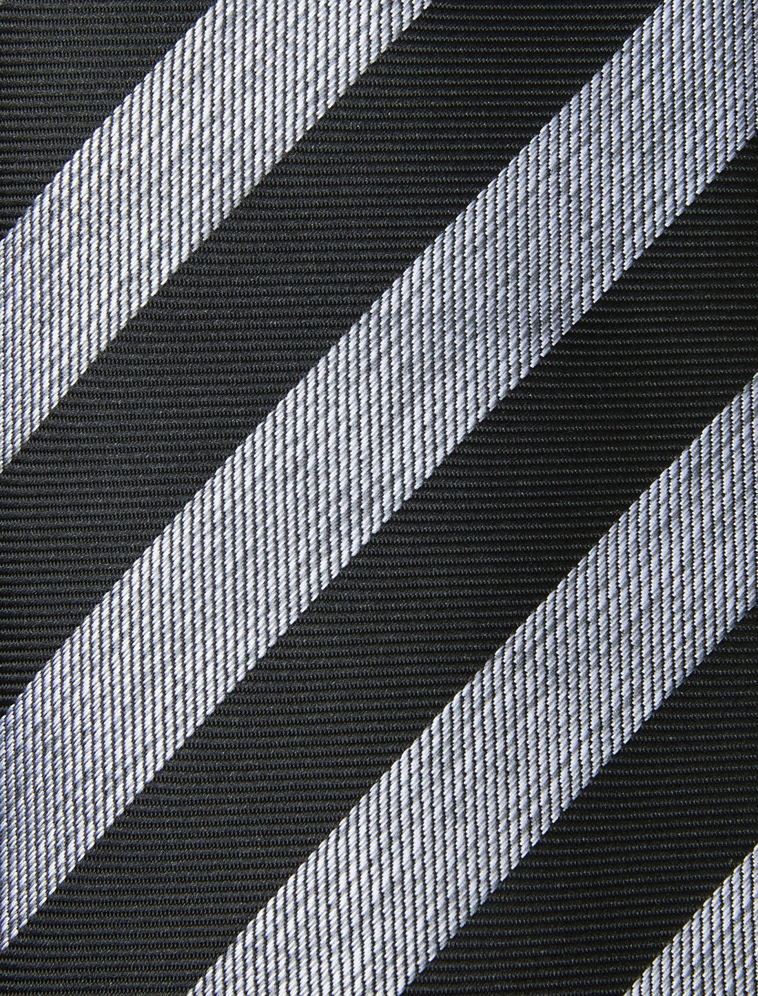 Jet Black and Steel Stripe Necktie - knotted view, black and grey stripe - OTAA