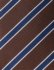 Walnut Quay Stripe Necktie - knotted view, brown and navy stripe - OTAA