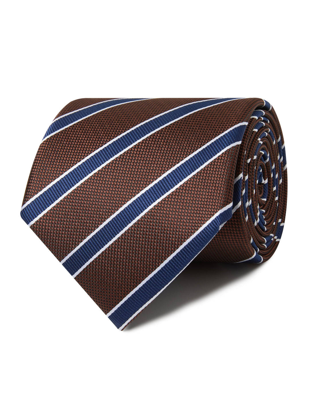 Walnut Quay Stripe Necktie - brown and navy stripe detail - OTAA