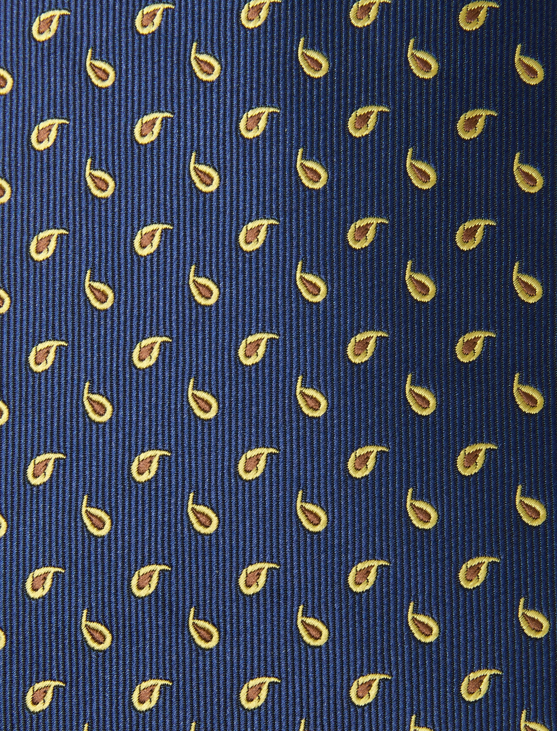 Paisley Goldleaf Necktie - knotted view, navy and gold paisley - OTAA