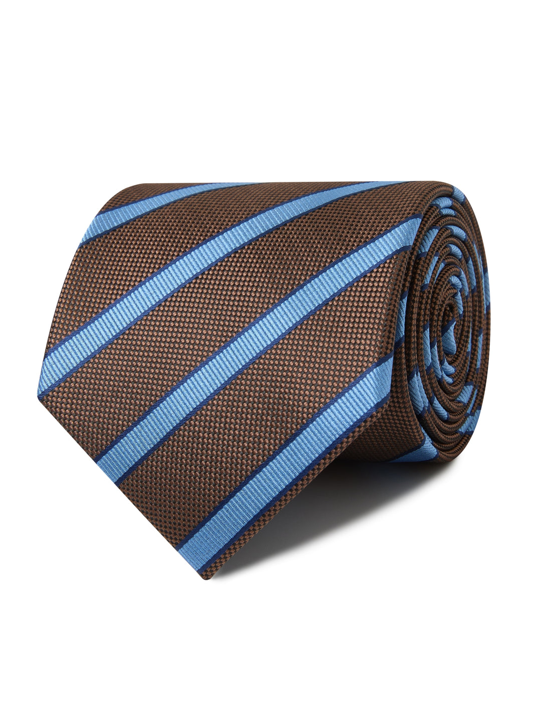 Bluebell Brown Stripe Necktie - blue and brown stripe detail - OTAA