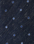 Blue Spot Linen Necktie - knotted view, navy blue spot linen - OTAA