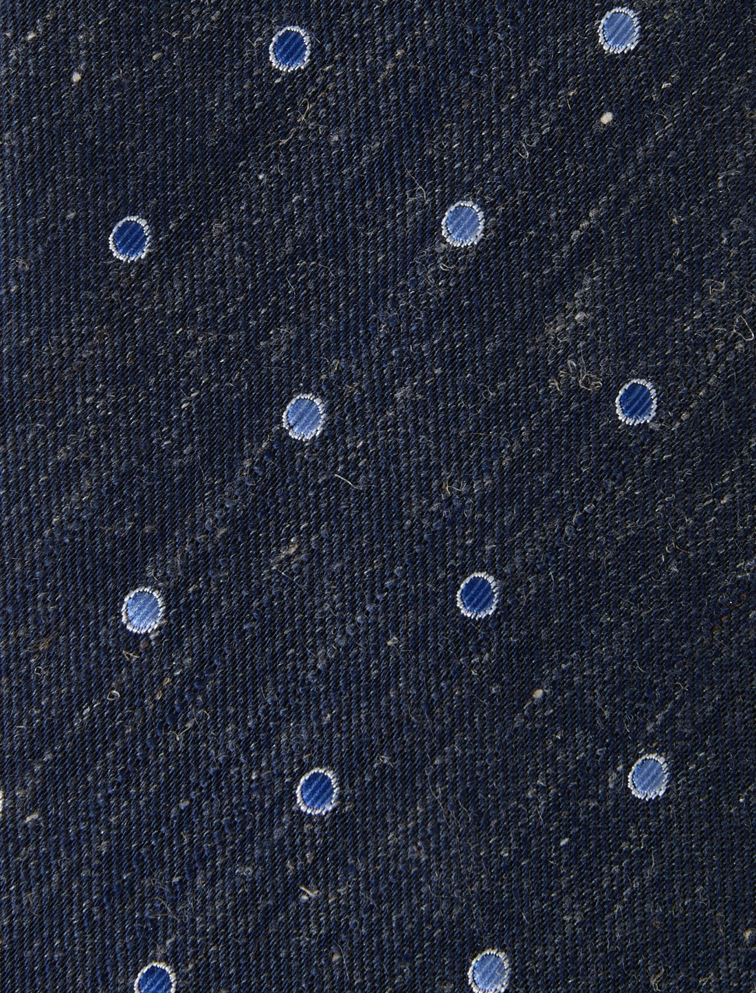 Blue Spot Linen Necktie - knotted view, navy blue spot linen - OTAA