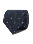 Blue Spot Linen Necktie - navy blue spot detail - OTAA