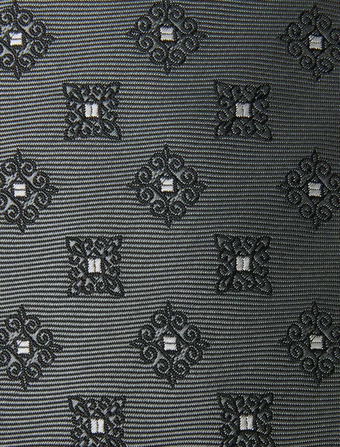 Pewter Crest Necktie - knotted view, grey floral - OTAA