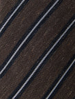 Ledgerton Stripe Necktie - knotted view, brown navy stripe linen - OTAA