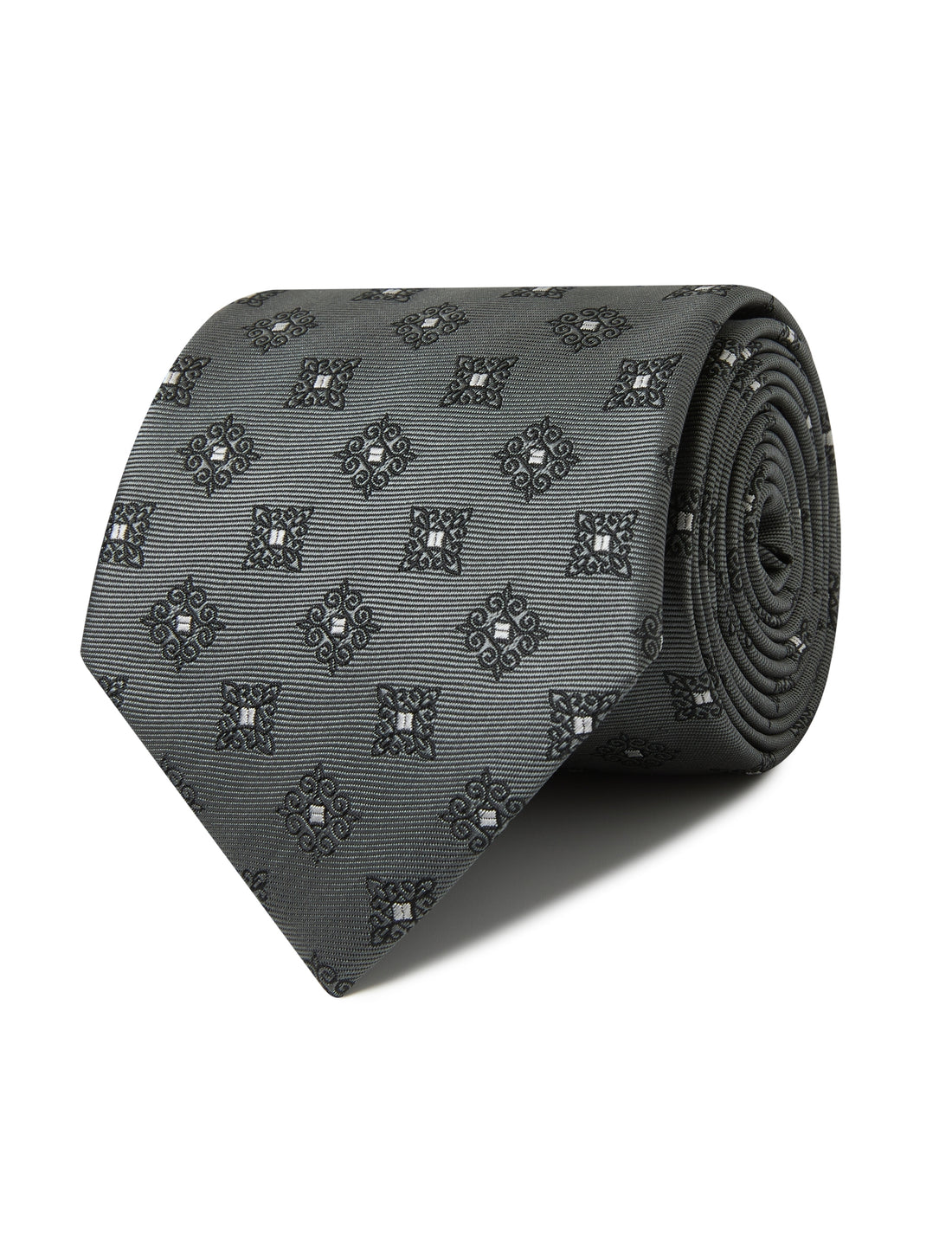 Pewter Crest Necktie - grey floral detail - OTAA