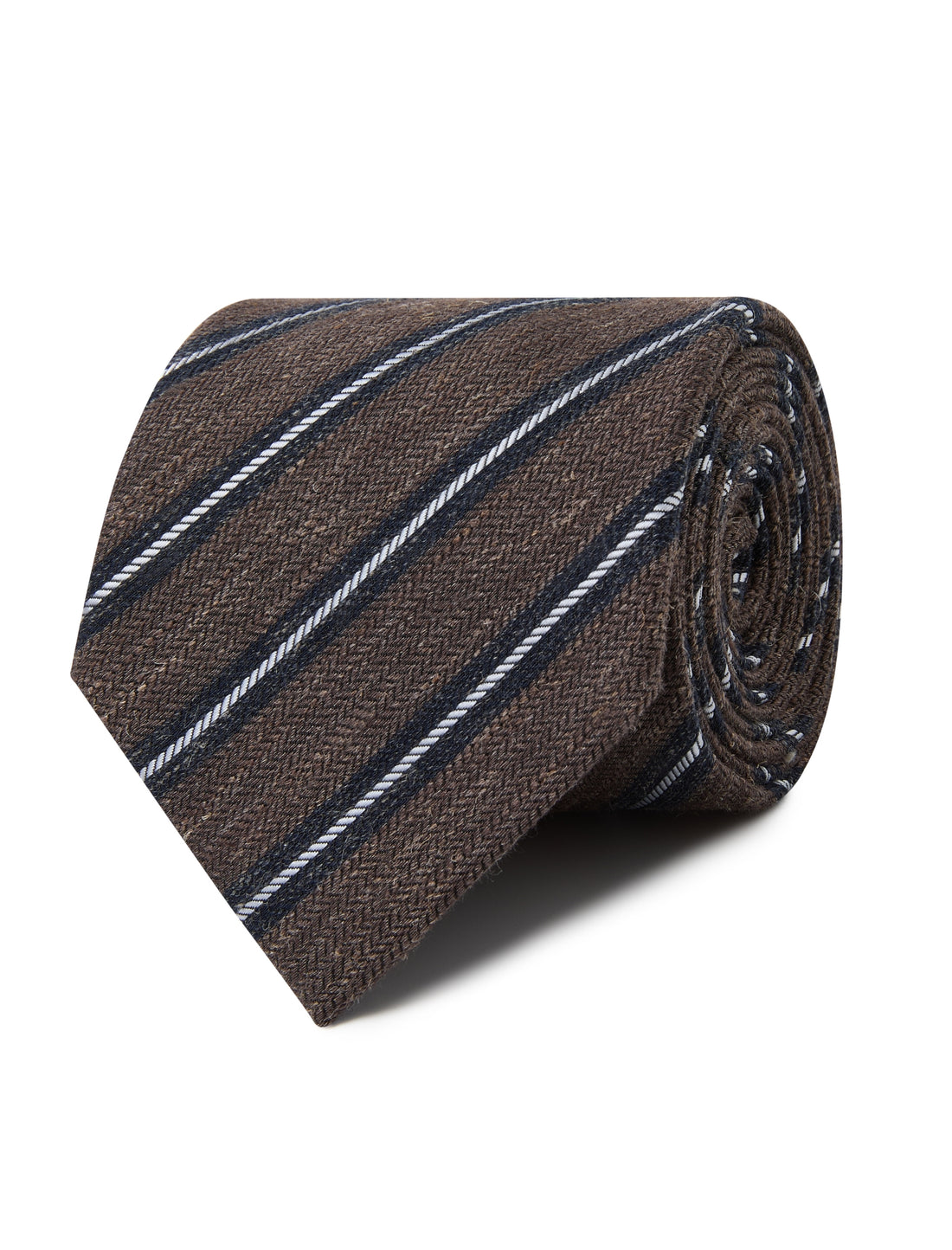 Ledgerton Stripe Necktie - brown and navy stripe detail - OTAA