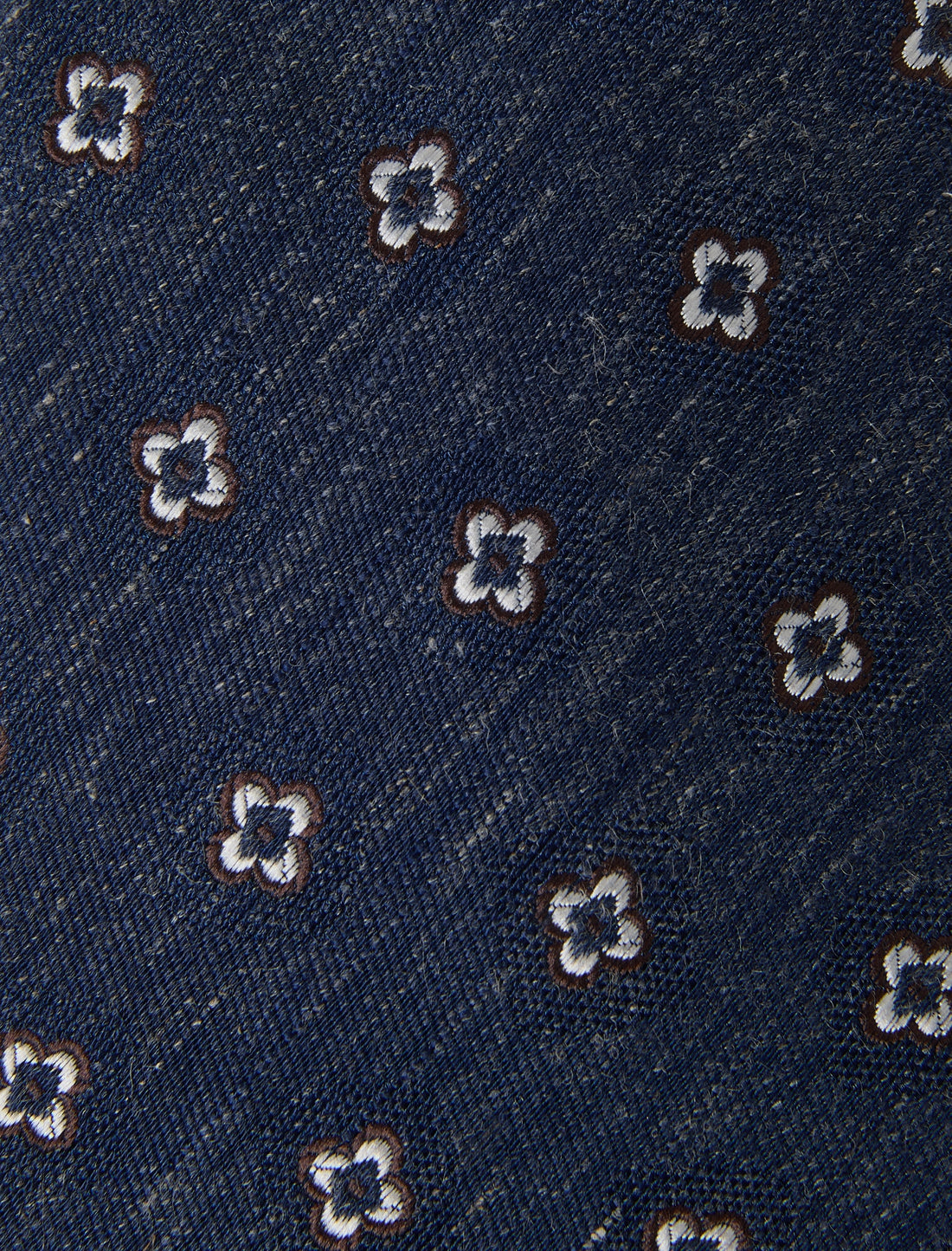 Ink and White Foulard Linen Necktie - knotted view, navy white foulard linen - OTAA