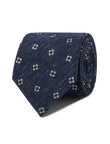 Ink and White Foulard Linen Necktie - navy and white diamond detail - OTAA