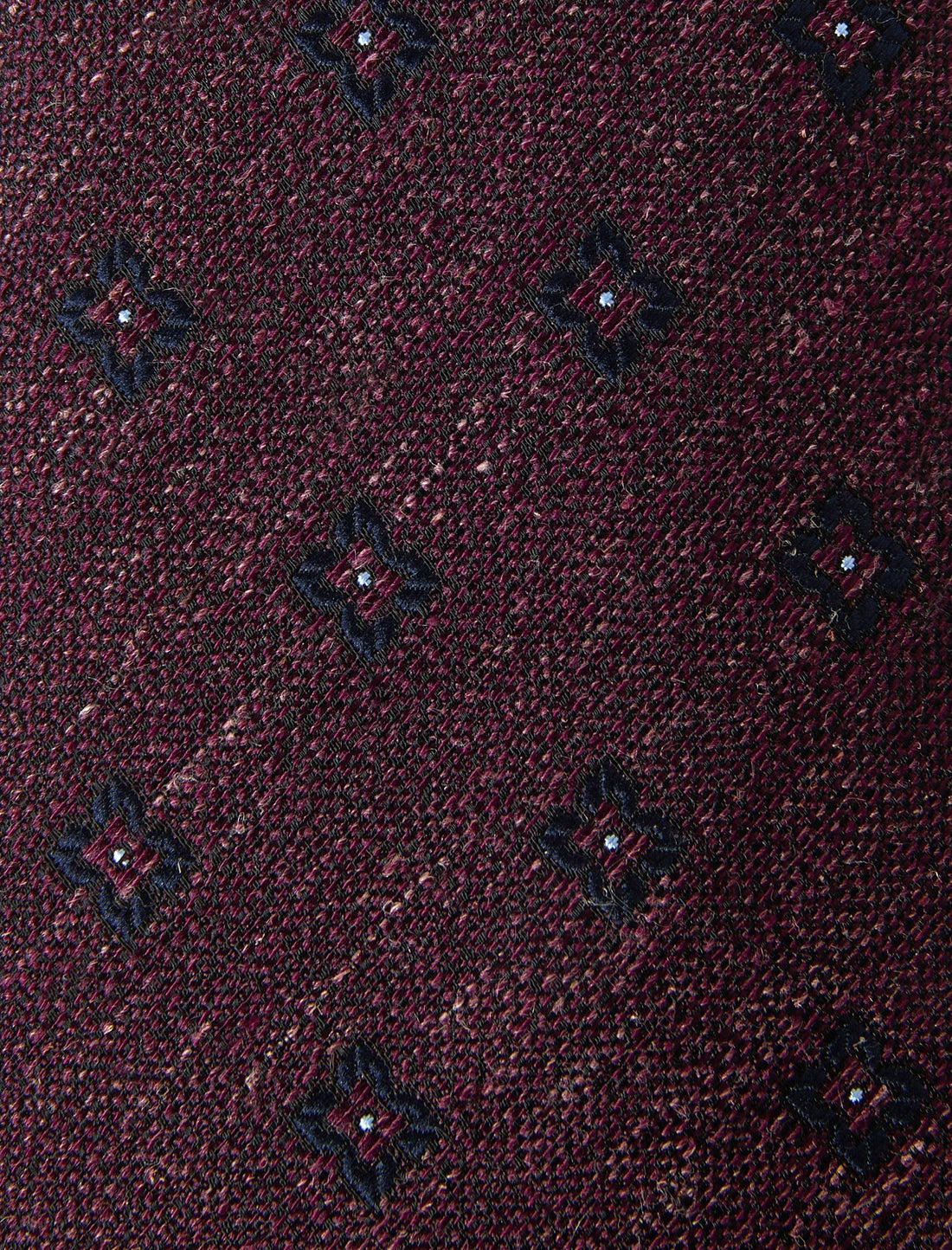Port Medallion Linen Necktie - knotted view, burgundy medallion linen - OTAA