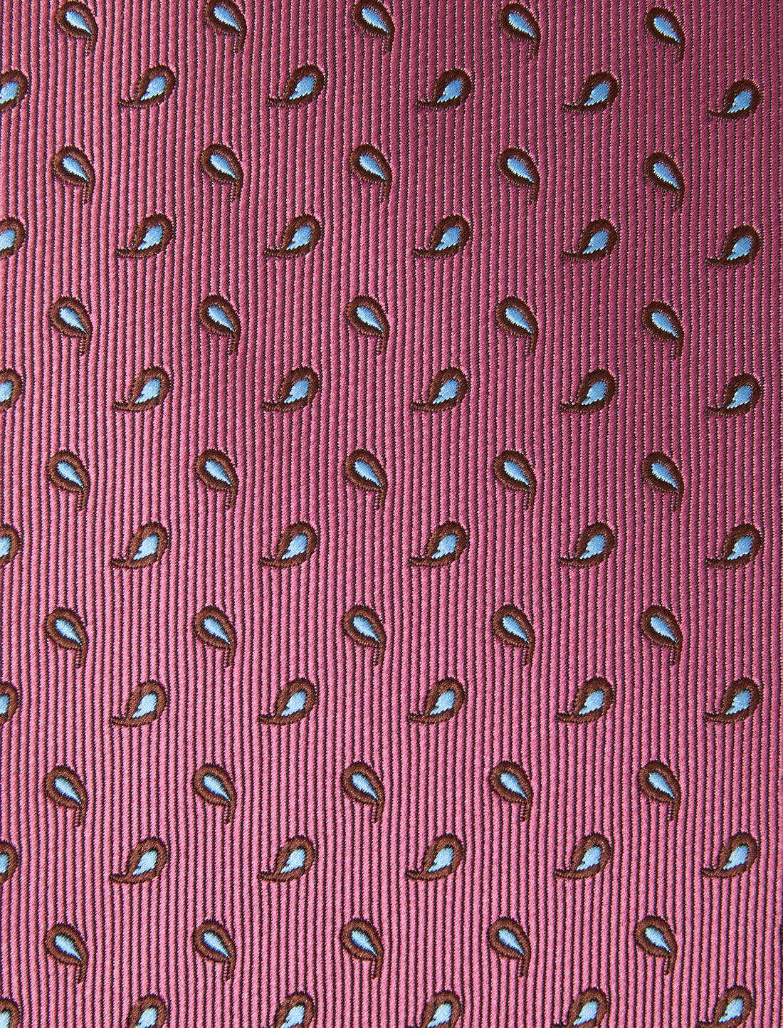Camellia Rosebud Paisley Necktie - knotted view, pink paisley - OTAA