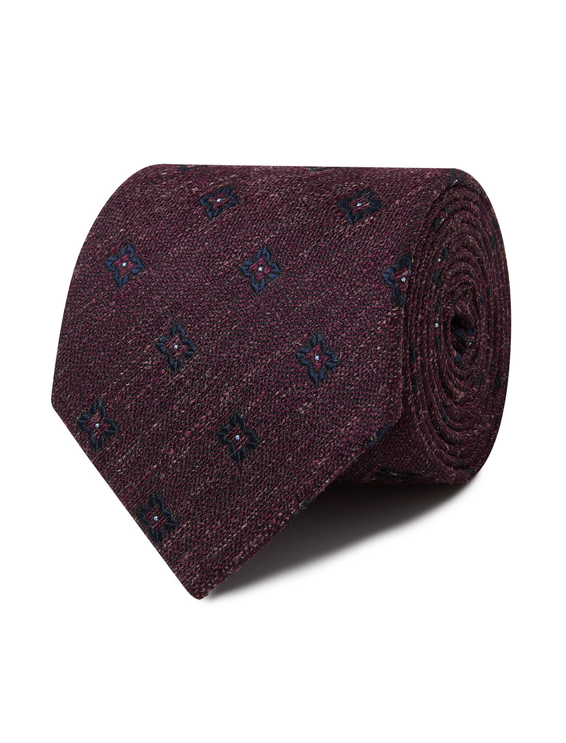 Port Medallion Linen Necktie - burgundy medallion detail - OTAA