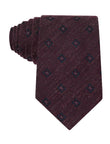 Port Medallion Linen Necktie - burgundy and navy medallion foulard linen tie - OTAA