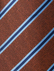 Cocoa Blue Stripe Necktie - knotted view, brown and blue stripe - OTAA