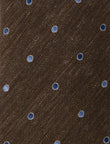 Briarwood Spot Necktie - knotted view, brown blue spot linen - OTAA