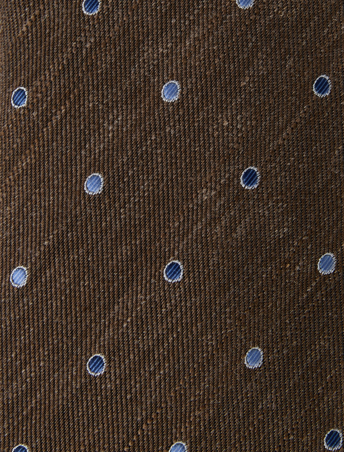 Briarwood Spot Necktie - knotted view, brown blue spot linen - OTAA