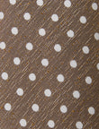 Walnut White Dot Necktie - knotted view, brown white dot linen - OTAA