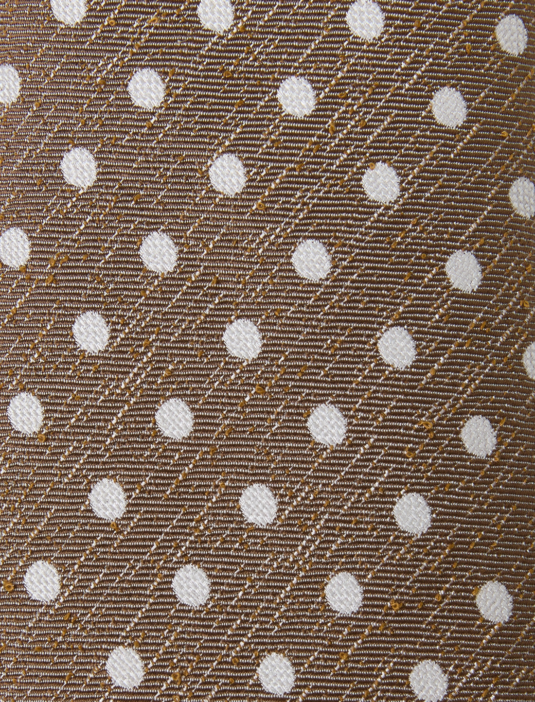 Walnut White Dot Necktie - knotted view, brown white dot linen - OTAA
