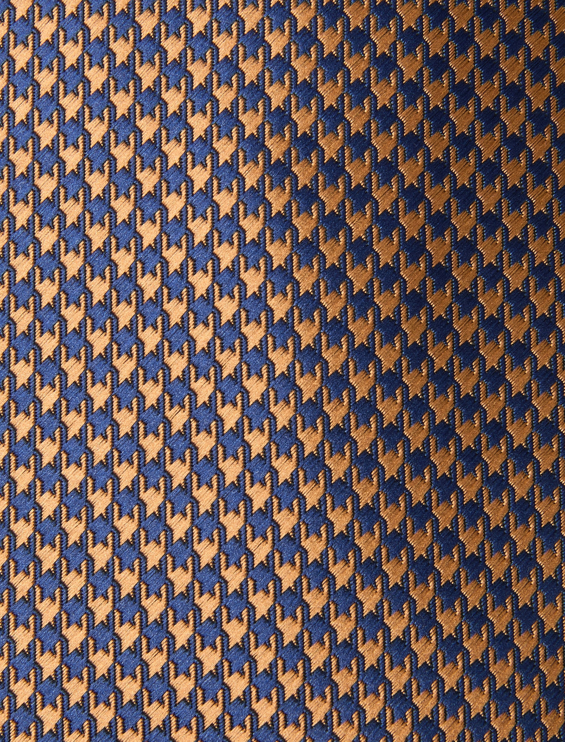Chancery Brass Houndstooth Necktie - knotted view, navy and brass houndstooth - OTAA