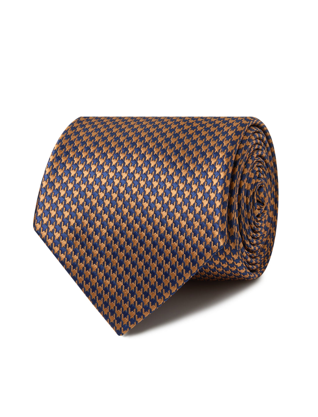 Chancery Brass Houndstooth Necktie - navy and brass houndstooth detail - OTAA