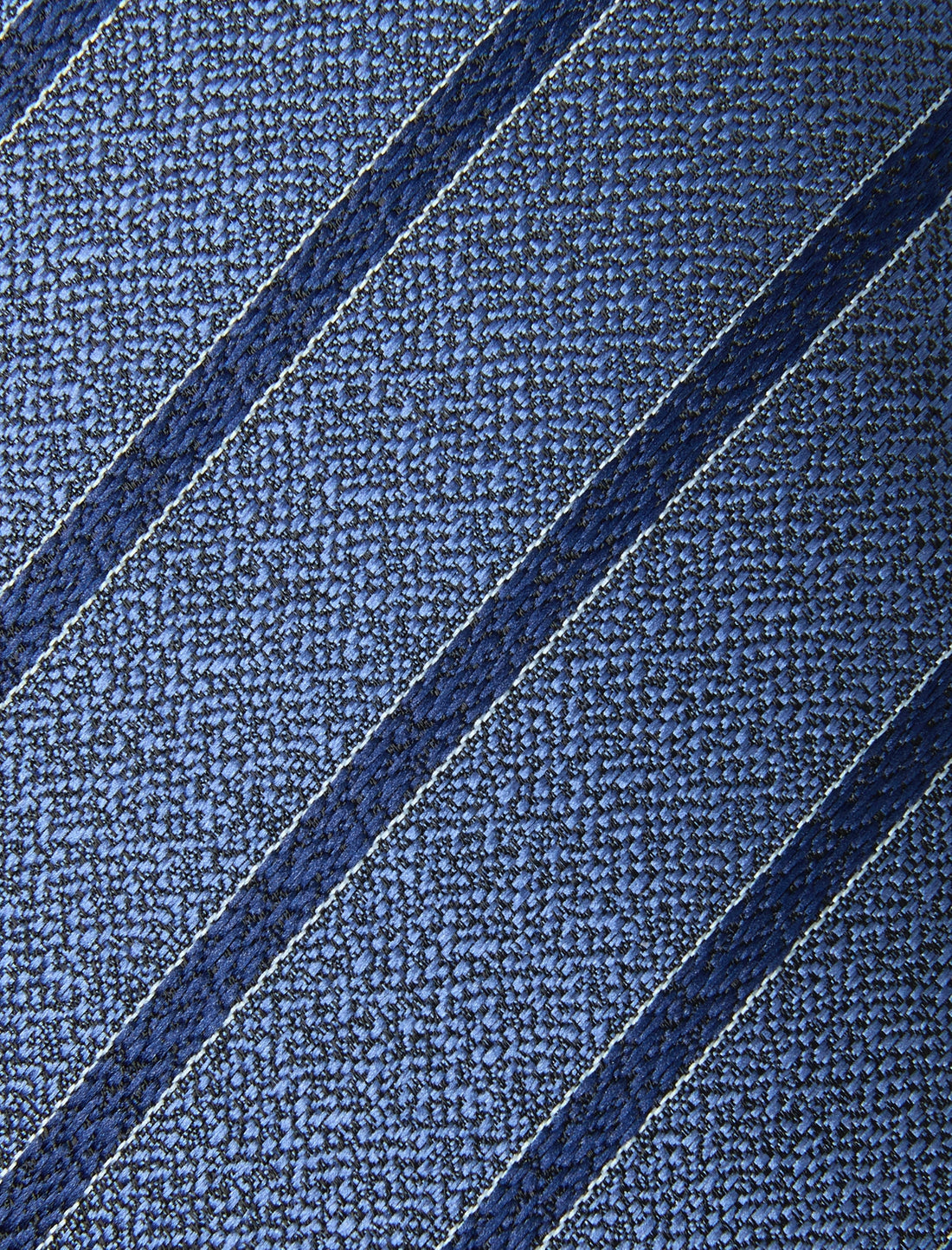 Tideway Reef Necktie - knotted view, navy and sky blue stripe - OTAA