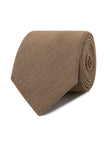 Heathland Plain Necktie - camel tan linen texture detail - OTAA
