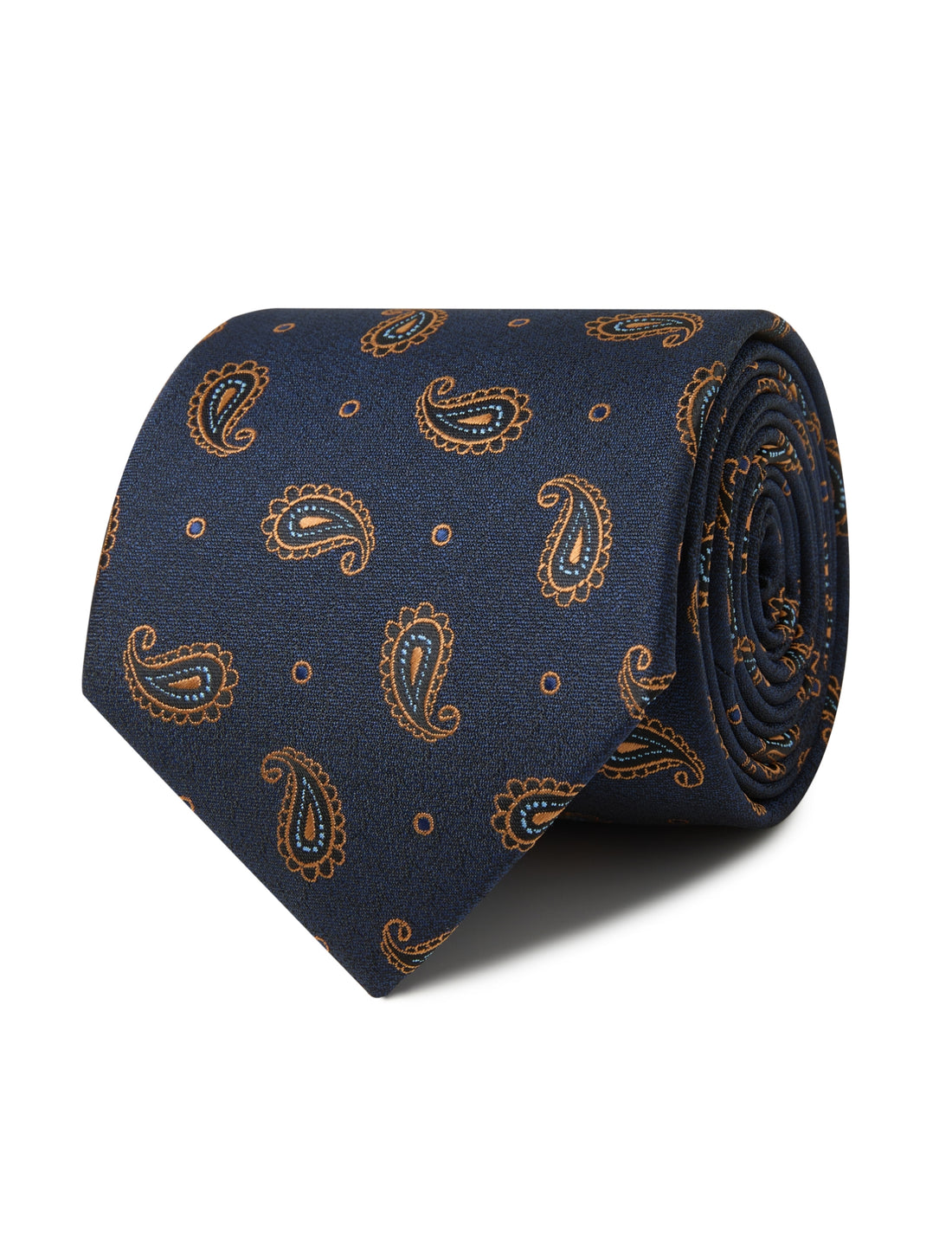 Burnham Drift Paisley Necktie - navy and brown paisley detail - OTAA