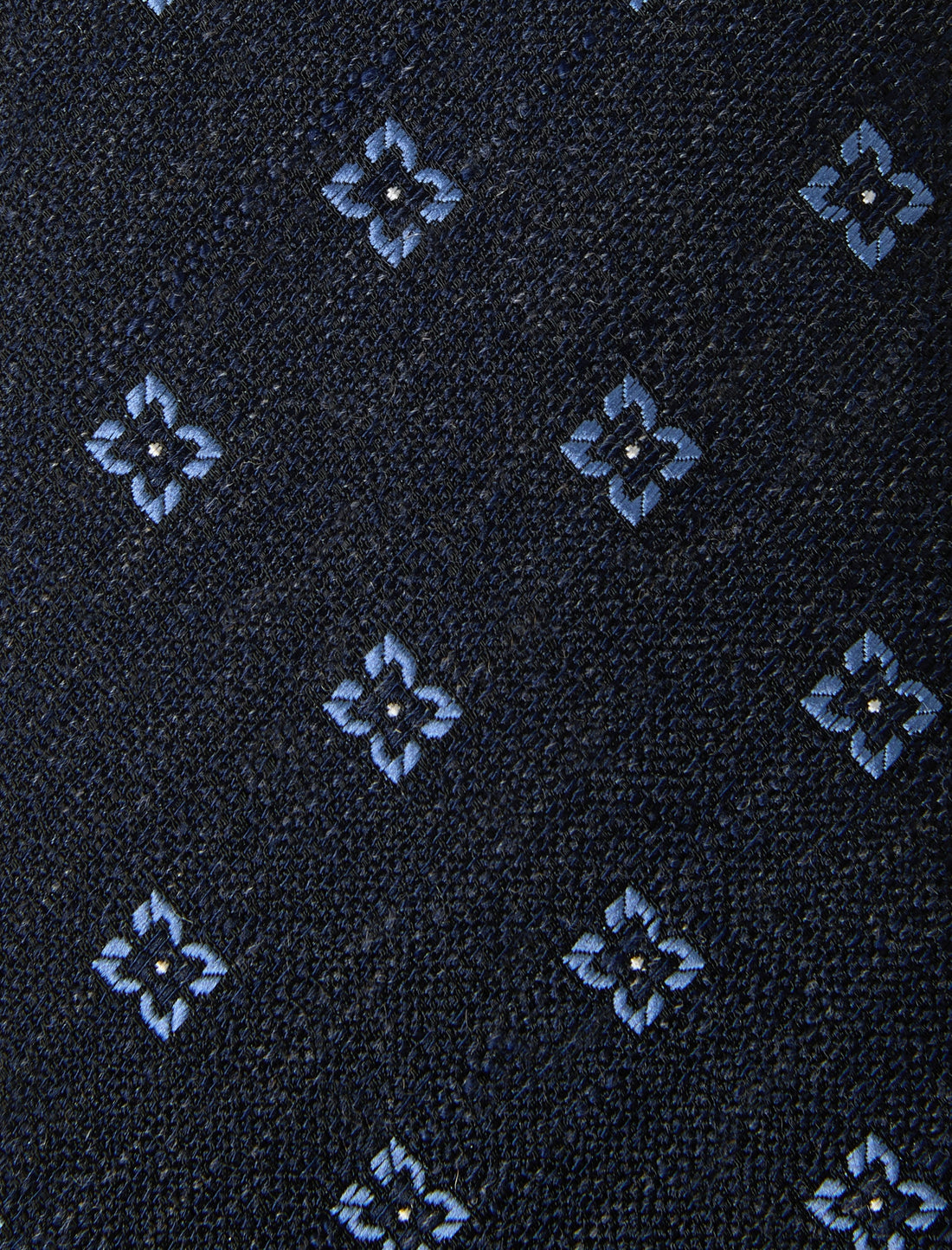 Admiralty Foulard Necktie - knotted view, navy foulard linen - OTAA