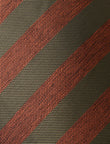 Elm Olive Brown Stripe Necktie - knotted view, olive and brown stripe - OTAA