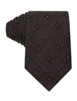 Darkwood Medallion Necktie - navy, brown and white medallion foulard linen tie - OTAA