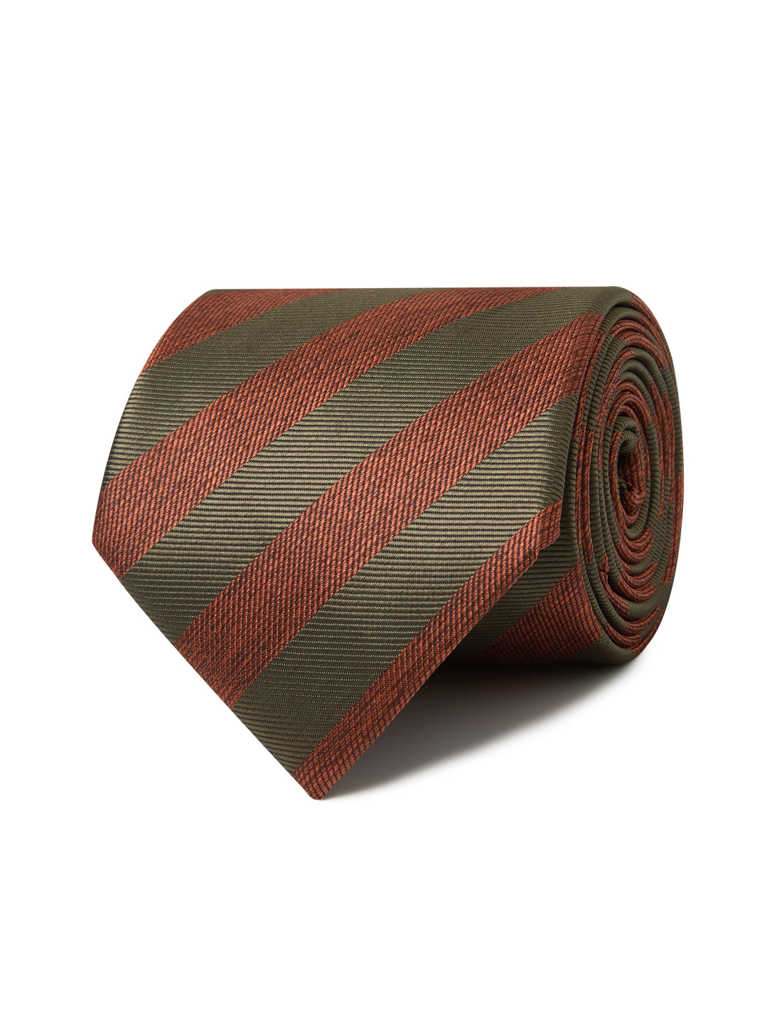 Elm Olive Brown Stripe Necktie - olive and brown stripe detail - OTAA