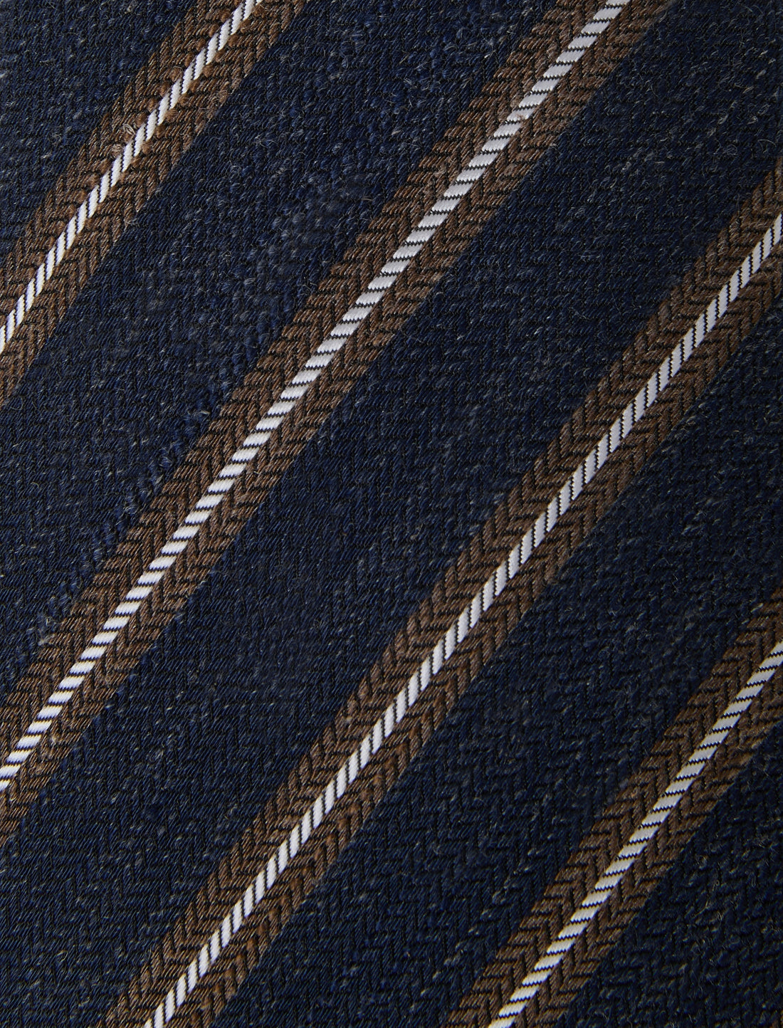 Toffee Stripe Linen Necktie - knotted view, brown caramel stripe linen - OTAA