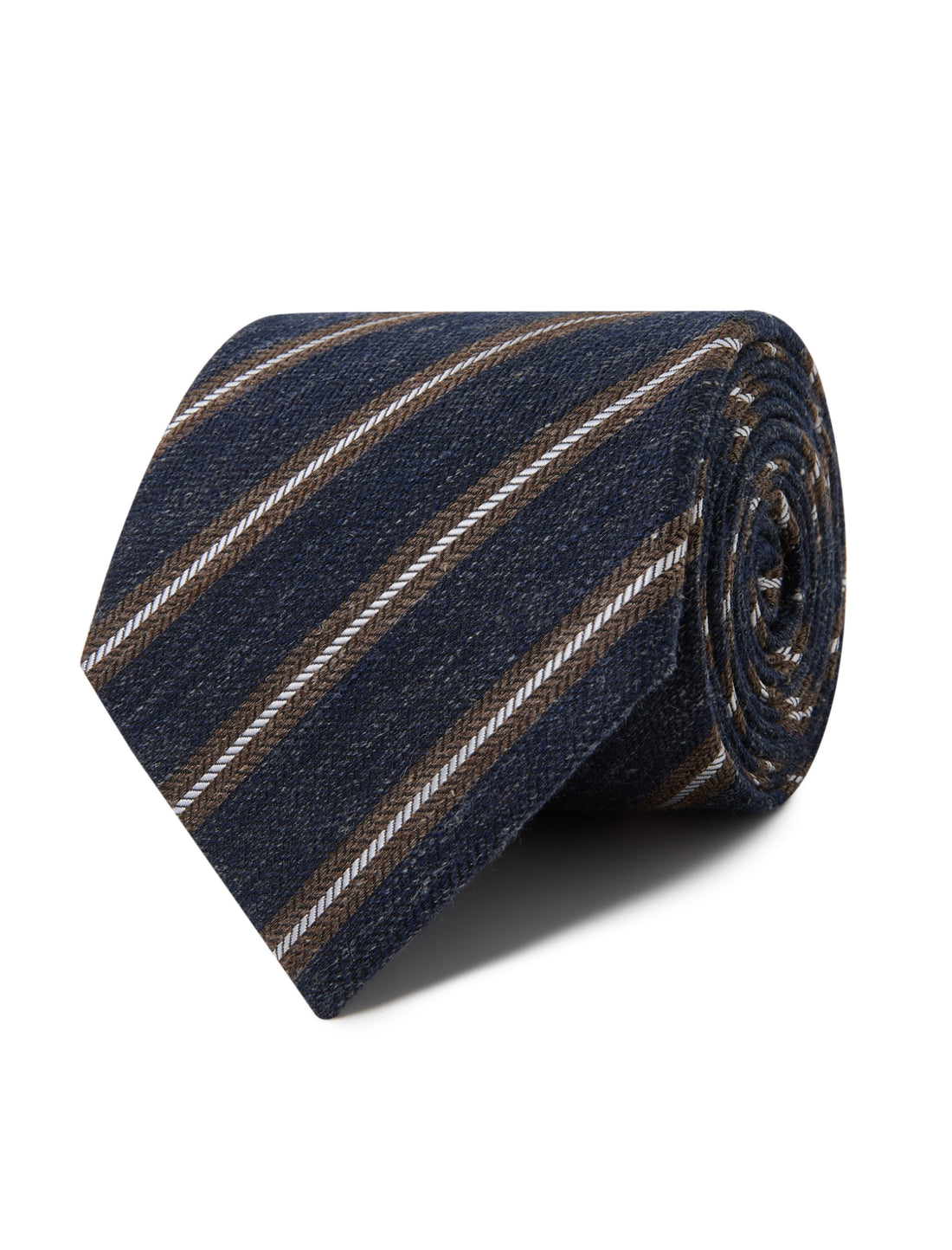 Toffee Stripe Linen Necktie - brown and caramel stripe detail - OTAA