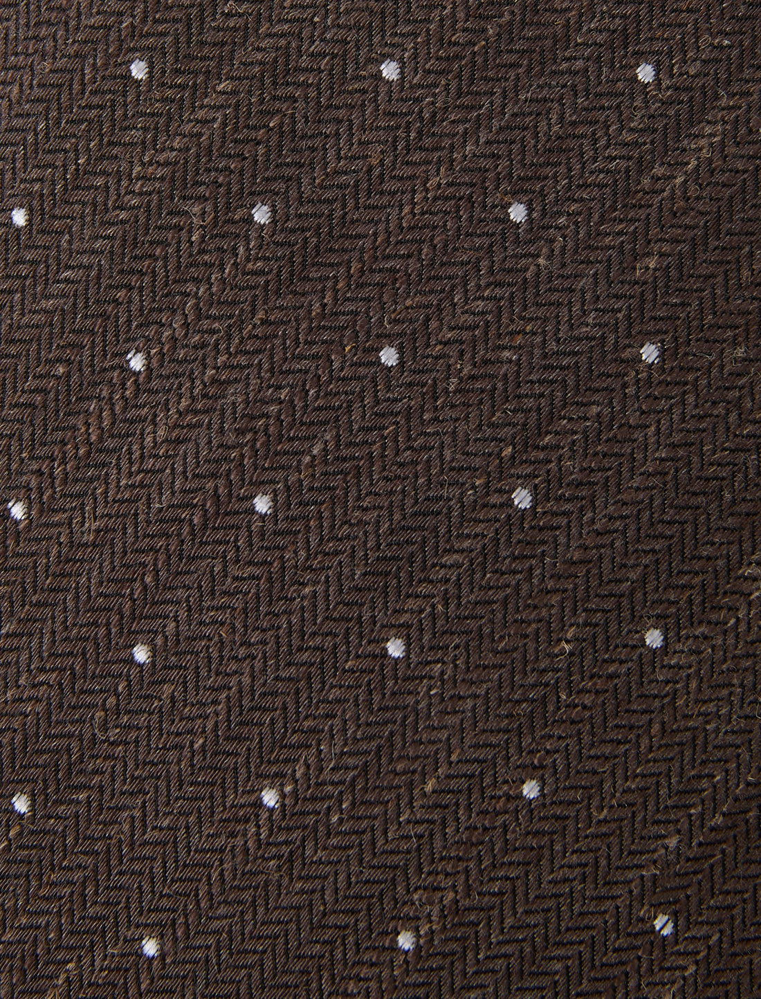Walnut Pin Spot Necktie - knotted view, brown white pin spot linen - OTAA