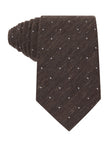 Walnut Pin Spot Necktie - brown and white pin spot linen tie - OTAA