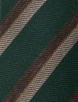 Gamekeepers Stripe Necktie - knotted view, green brown stripe linen - OTAA