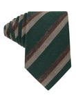 Gamekeepers Stripe Necktie - forest green, brown and cream stripe linen tie - OTAA