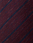 Port Lane Stripe Necktie - knotted view, burgundy navy stripe linen - OTAA