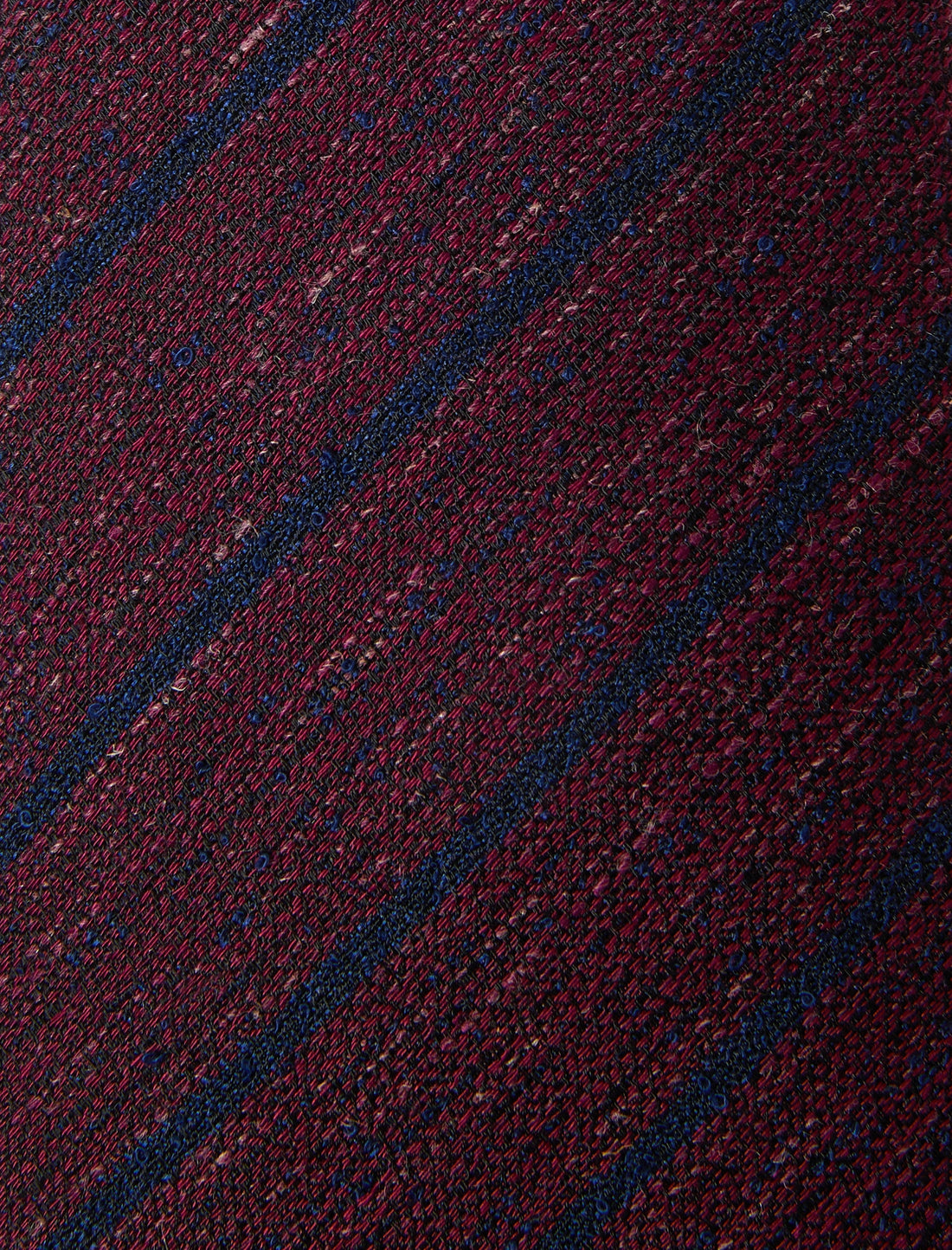 Port Lane Stripe Necktie - knotted view, burgundy navy stripe linen - OTAA