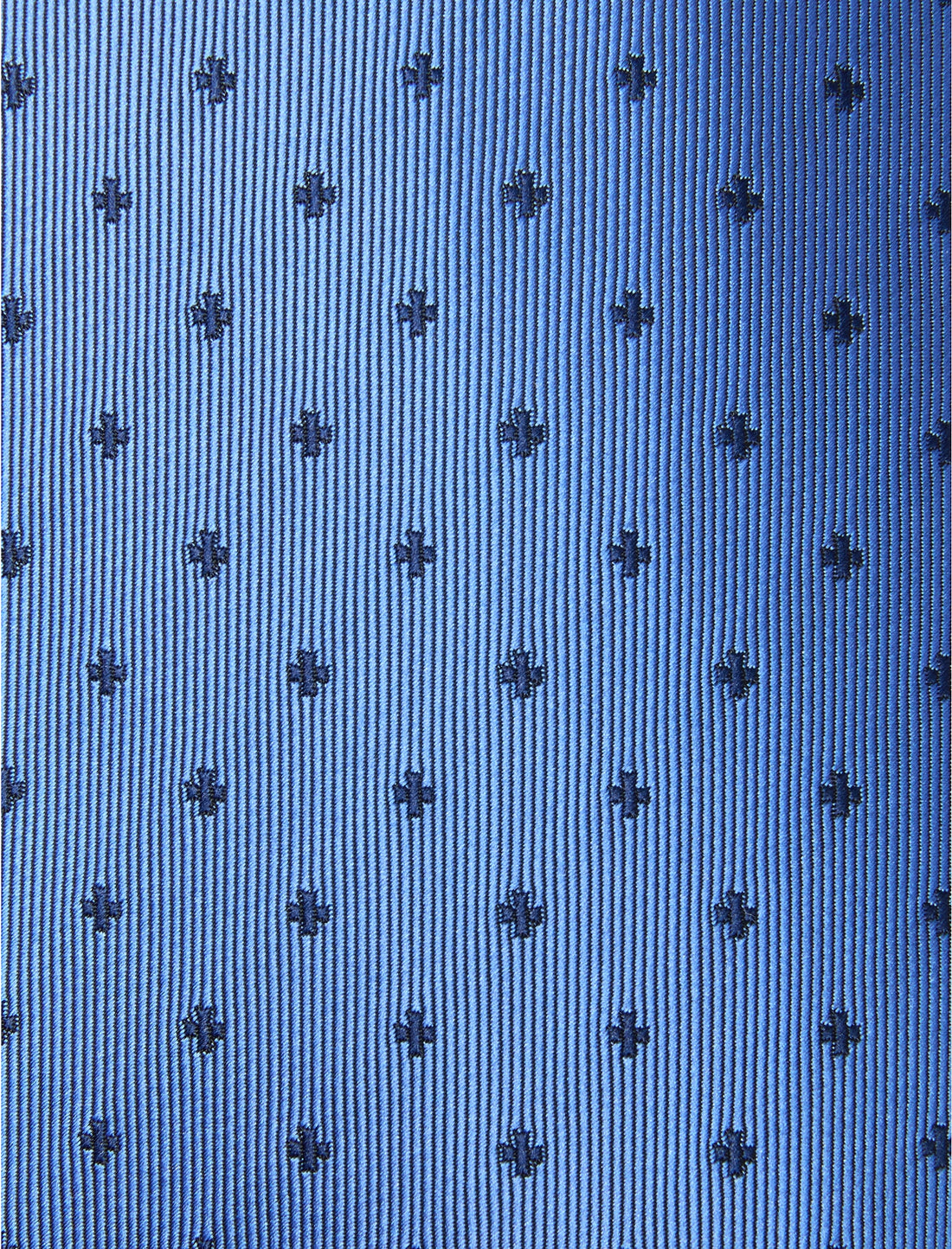 Brookline Pin Necktie - knotted view, navy and blue pin motif - OTAA